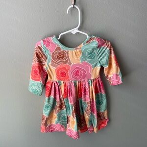 Mila & Rose Multicolor Flowers Roses 3/4 Sleeve Length Girls Twirl Dress
